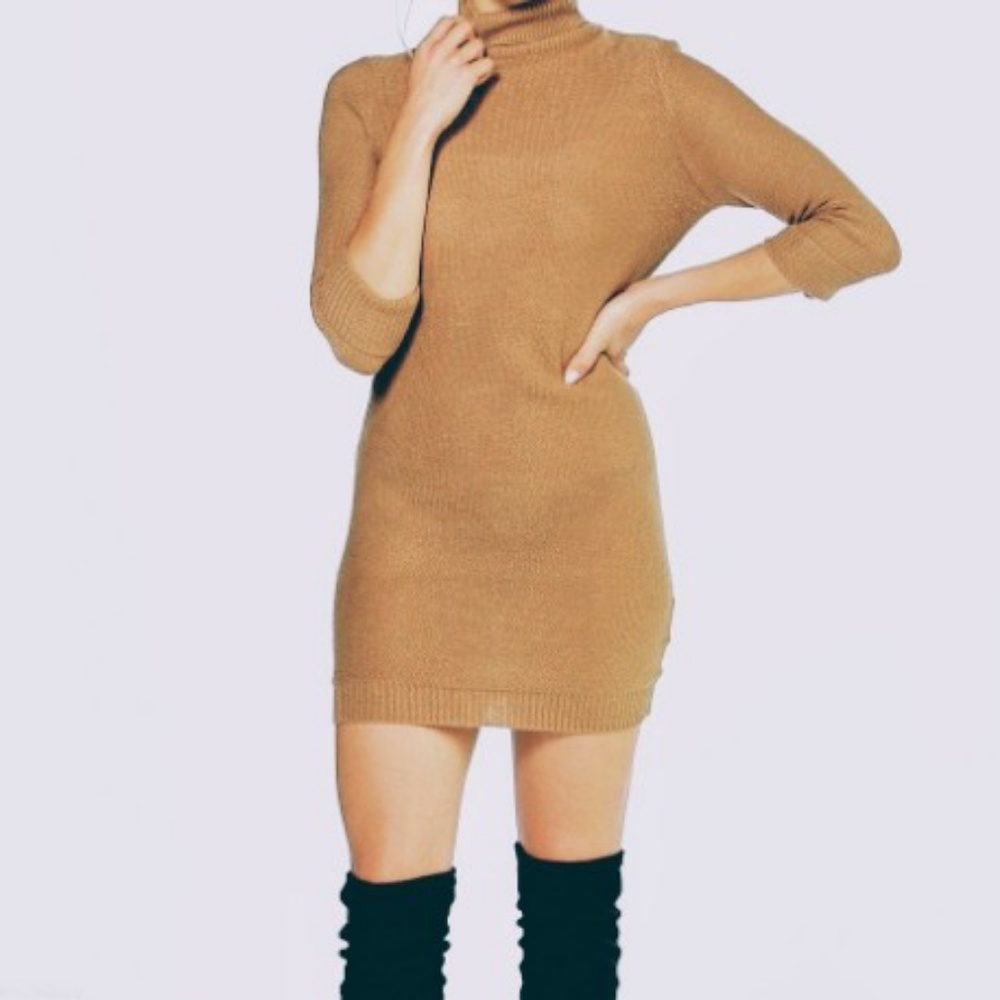 BOOHOO Eloise Roll Sleeve Knitted Sweater Dress
